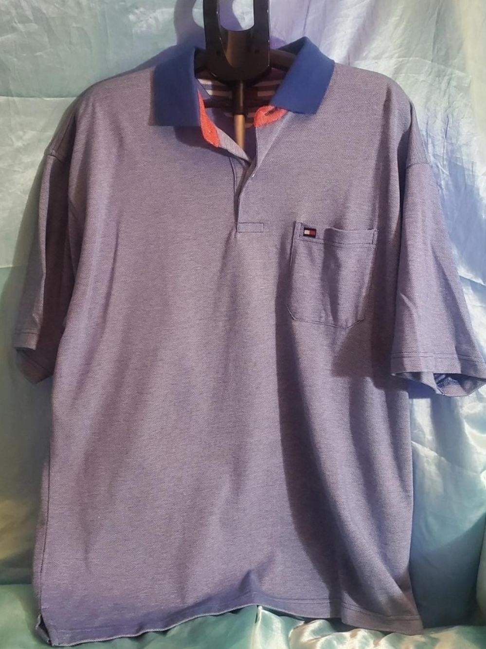 Tommy Hilfiger Men's Blue Pique Polo with Contrast Collar